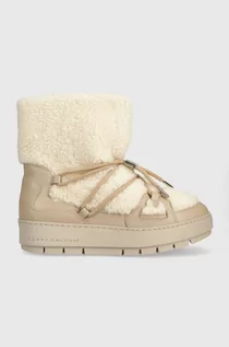 Śniegowce damskie - Tommy Hilfiger śniegowce TOMMY TEDDY SNOWBOOT kolor beżowy FW0FW07505 - grafika 1