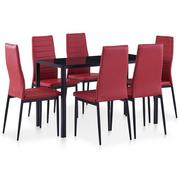 Stoły z krzesłami - vidaXL 7-częściowy zestaw mebli do jadalni, czerwone wino - miniaturka - grafika 1