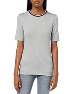 Bluzki damskie - Tommy Hilfiger Damska bluzka z dzianiny Slim Global Stripe C-nk Ss S/S, Jasnoszary Htr, L - miniaturka - grafika 1