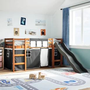 vidaXL vidaXL Dziecięce łóżko na antresoli, biało-czarne zasłonki, 80x200 cm - Łóżka dla dzieci i młodzieży - miniaturka - grafika 1