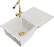 Zlewozmywaki z baterią - Mexen Cesar zlewozmywak granitowy 1-komorowy z ociekaczem i baterią kuchenną Duero, biały - 6514-20-671600-50 - miniaturka - grafika 1