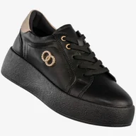 Półbuty damskie - Półbuty Damskie Skórzane Buty Na Platformie Sneakersy Czarne Filippo Czarny 37 - miniaturka - grafika 1