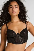 Biustonosze - Hunkemöller Nieusztywniany długi biustonosz z fiszbinami Elle Czarny - miniaturka - grafika 1