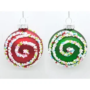 Bombka szklana z koralikami 6 cm czerwony / zielony - Bombki - miniaturka - grafika 1
