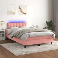 Łóżka - Lumarko Łóżko kontynentalne z materacem i LED, różowy aksamit 120x200cm - miniaturka - grafika 1