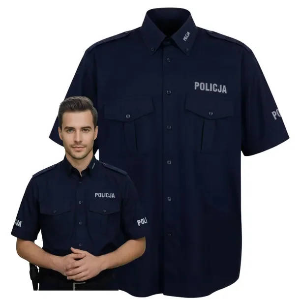 Koszula Męska POLICJA służbowa krótki rękaw letnia granatowa kołnierzyk 41B