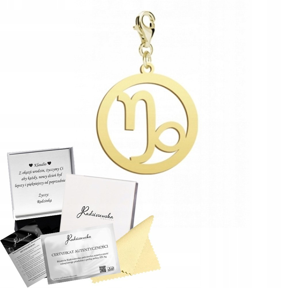 Charms Złoty ze Znakiem Zodiaku Koziorożec Karabińczyk 925 DEDYKACJA GRATIS