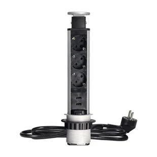 Gniazdo wpuszcane 6cm 3x250V z ładowarką USB blokadą 1,8 m OR-AE-1349(GS) schuko - Gniazdka elektryczne - miniaturka - grafika 1