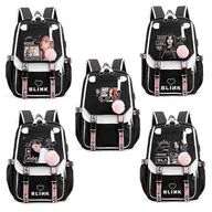 Torby na laptopy - CzarnyRóżowy plecak Torba na laptopa Tornister szkolny z otworem na słuchawki ładujące USB Lisa, czarny BLACKPINK - miniaturka - grafika 1