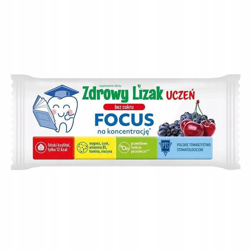ZDROWY LIZAK UCZEŃ BEZ CUKRU FOCUS NA KONCENTRACJĘ WIŚNIA I JAGODA 1 sztuka
