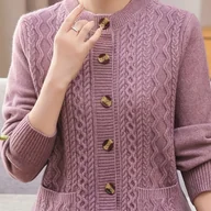 Swetry damskie - TEMU Elegancka Zimowa Marynarka - Jednokolorowa Kurtka z Zapięciem na Guziki, Wysoka Elastyczność, Okrągły Dekolt, Nie-Jesienno/Zimowa Odzież - miniaturka - grafika 1