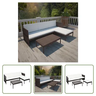 The Living Store 3-cz. zestaw wypoczynkowy do ogrodu - poduszki - polirattan - brąz - Sofa Ogrodowa I Stół - Meble ogrodowe - miniaturka - grafika 1