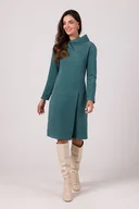 Sukienki - Dzianinowa Sukienka z Wywijanym Kołnierzem - Turkusowa - miniaturka - grafika 1
