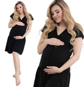 Piżamy ciążowe - Formommy Koszula Ciążowa Karmienia Falbanka Czarna L - miniaturka - grafika 1