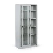 Szafki biurowe - Metalowa szafka z półkami i szklanymi przesuwanymi drzwiami, zdemontowana, 900 x 1950 x 400 mm - miniaturka - grafika 1