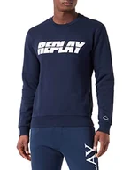 Bluzy męskie - Replay Bluza męska, 085 niebieski, M - miniaturka - grafika 1