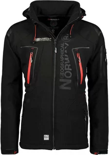 Kurtki męskie - Kurtka zimowa męska czarna Softshell Geographical Norway Techno z wiatroszczelna nieprzemakalna z kapturem czarna (WU1060H/GN-BLACK) - grafika 1