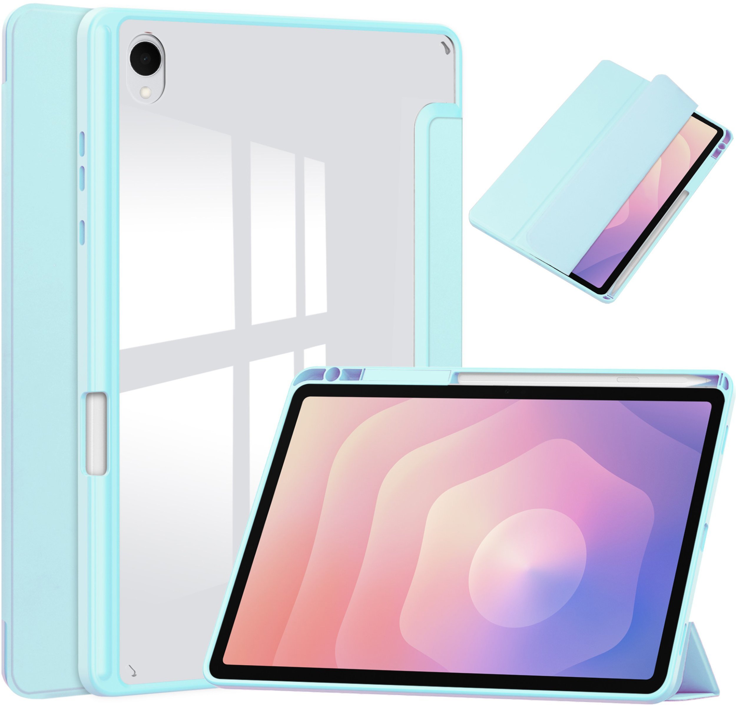 Etui na tablet 4kom.pl Clear Pencil do Samsung Galaxy Tab S11 11 SM SMX736 z klapką, niebieskie - ochronne