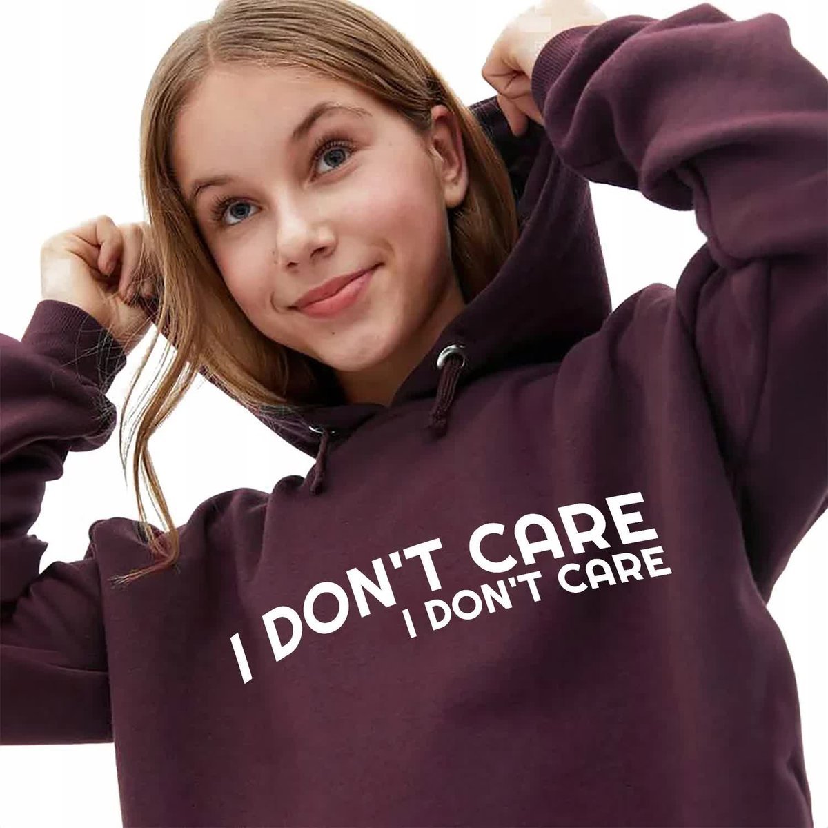 Bordowa Bluza Damska Z Kapturem I DONT CARE Modna Stylowa Piękne Wzory - S