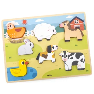 VIGA Drewniane Puzzle Układanka Montessori 2w1 Figurki Farma - Układanki dla dzieci - miniaturka - grafika 12