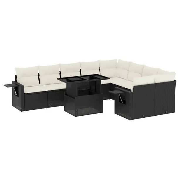 Zestaw mebli ogrodowych modułowych czarny rattan PE z poduszkami 62x62x69
