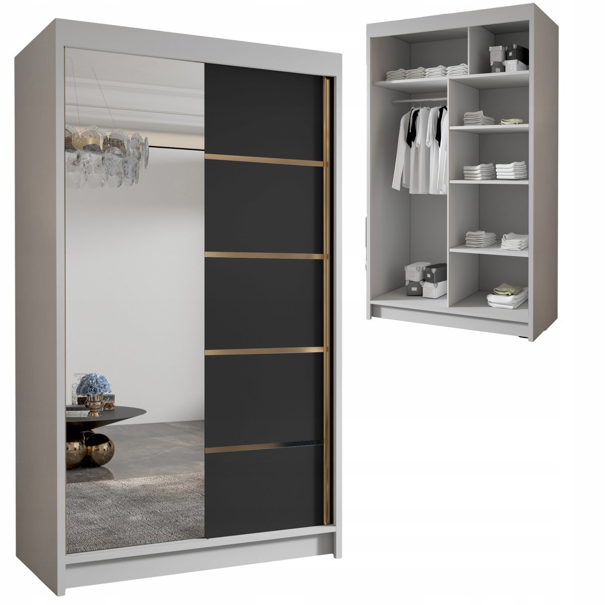 SZAFA przesuwna z lustrem półkami drążkiem 100 cm VERTIGO IV duża GARDEROBA