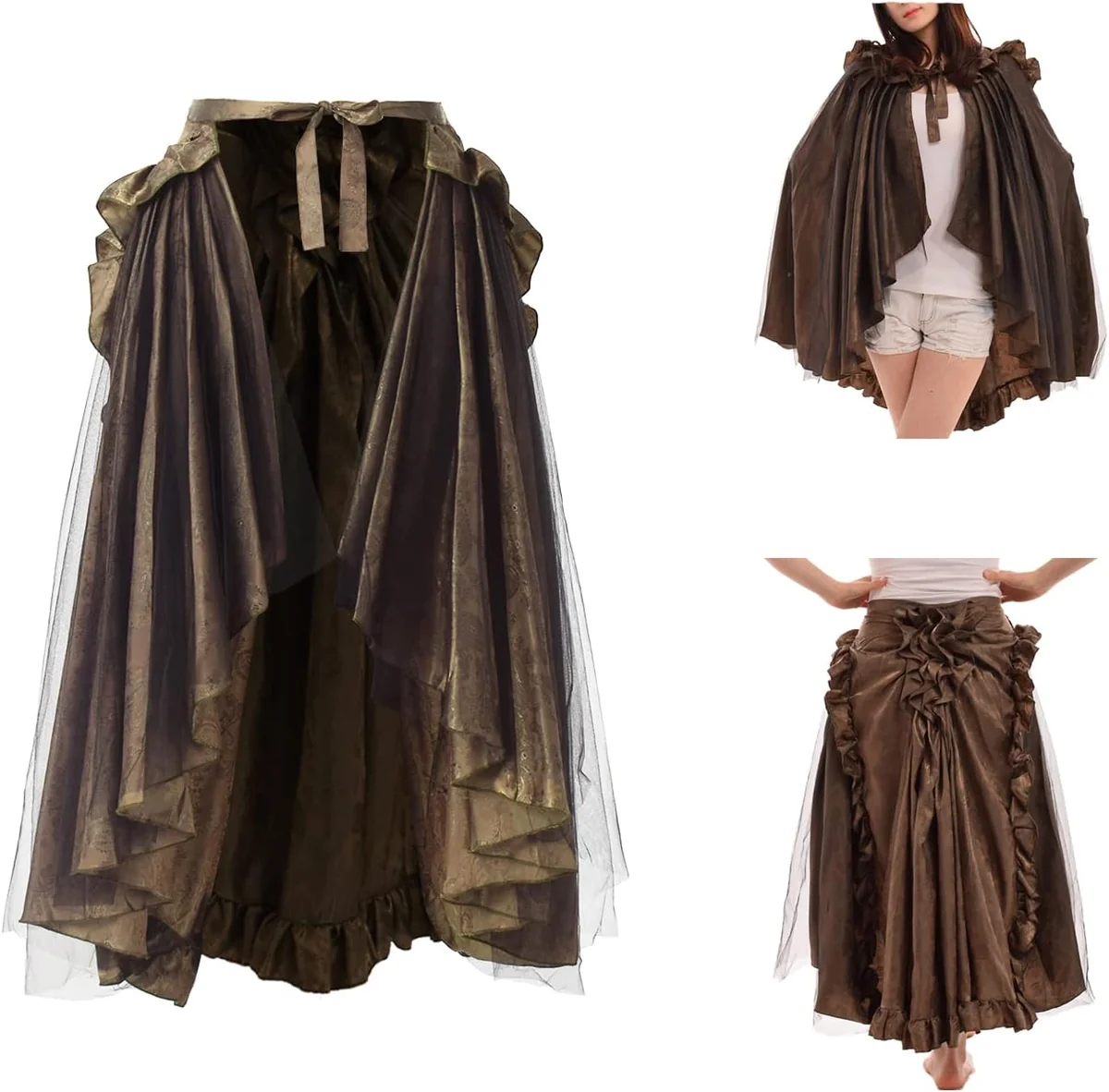 SPÓDNICA PELERYNA STEAMPUNK WIKTORIAŃSKA GOTHIC MIĘKKA SATYNA JEDEN