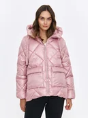 Kurtki damskie - Różowa pikowana kurtka z kapturem - miniaturka - grafika 1