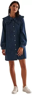 Sukienki - NA-KD Damska sukienka dżinsowa z falbanką na co dzień, średni niebieski, 32 - grafika 1