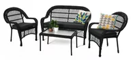 Meble ogrodowe - Zestaw wypoczynkowy stolik sofa 2 fotele czarny - miniaturka - grafika 1