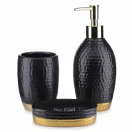 Akcesoria łazienkowe - HowHomely Komplet łazienkowy Lumi Black Gold czarny, złoty - miniaturka - grafika 1