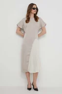 Sukienki - Calvin Klein sukienka kolor beżowy midi prosta K20K207056 - miniaturka - grafika 1