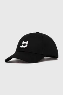 Czapki damskie - Karl Lagerfeld czapka z daszkiem bawełniana kolor czarny z aplikacją - grafika 1
