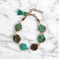 Bransoletki - UNIKAT : turkus i perły : unikatowa bransoletka - miniaturka - grafika 1