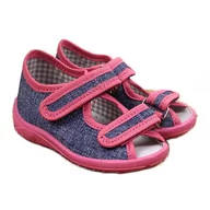 Buty dla dziewczynek - Kapcie dziewczęce sandałki domowe granatowo różowe Nazo granatowe - miniaturka - grafika 1