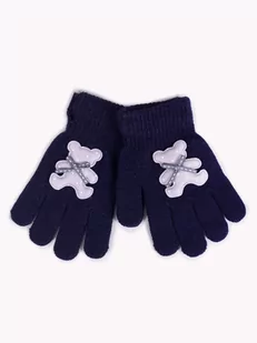Rękawiczki Dziewczęce Z Misiem 3D Granatowe 16 Cm - Rękawiczki dla dzieci - miniaturka - grafika 1