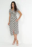 Sukienki - Beżowa Sukienka Kopertowa z Ozdobnym Węzłem Belba - miniaturka - grafika 1