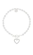 Bransoletki - Bransoletka z pereł ze srebrnym sercem i kryształkami 18 cm - miniaturka - grafika 1