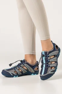 Granatowe sandały trekkingowe damskie na bieżnikowanej podeszwie z regulowaną elastyczną sznurówką zakryta pięta Casu 2407-4W - Sandały damskie - miniaturka - grafika 1