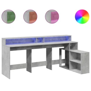vidaXL Biurko z podświetleniem LED, betonowa szarość, 200x104x91 cm - Biurka - miniaturka - grafika 1