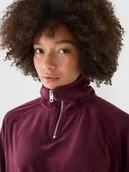 Bluzy damskie - Bluza dresowa z weluru nierozpinana bez kaptura damska 4F 4FRAW24TSWSF2054-60S Czerwony - miniaturka - grafika 1