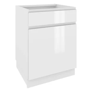 Szafka pod zlewozmywak z szufladą IRENA – szerokość 60 cm, biały połysk/biała, nóżki 15 cm - Szafki kuchenne - miniaturka - grafika 1