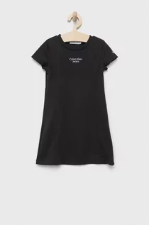 Sukienki - Calvin Klein Jeans Jeans sukienka dziecięca kolor czarny mini rozkloszowana - grafika 1