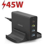 Stacje dokujące do telefonów - Stacja ładująca ARKS ARTR3USBTC75W 45W Czarny - miniaturka - grafika 1