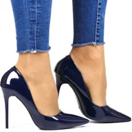 Czółenka - DAMSKIE SZPILKI WYSOKIE CZÓŁENKA COMER AH1 GRANATOWE LAKIEROWANE - miniaturka - grafika 1