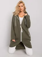 Bluzy damskie - Khaki długa bluza z kapturem L/XL - miniaturka - grafika 1