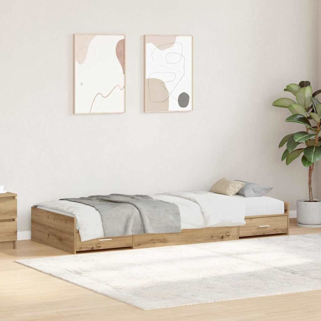 Rama łóżka z miejscem na przechowywanie Dąb rzemieślniczy 90 x 200 cm