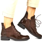 Botki damskie - DAMSKIE BOTKI NA PŁASKIEJ PODESZWIE VINCEZA 16477 BRĄZOWE - miniaturka - grafika 1