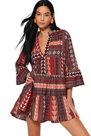 Sukienki - Trendyol Damska sukienka z tkaniny oversize, brązowo-wielokolorowa, XL, Brązowo-wielokolorowy, XL - miniaturka - grafika 1