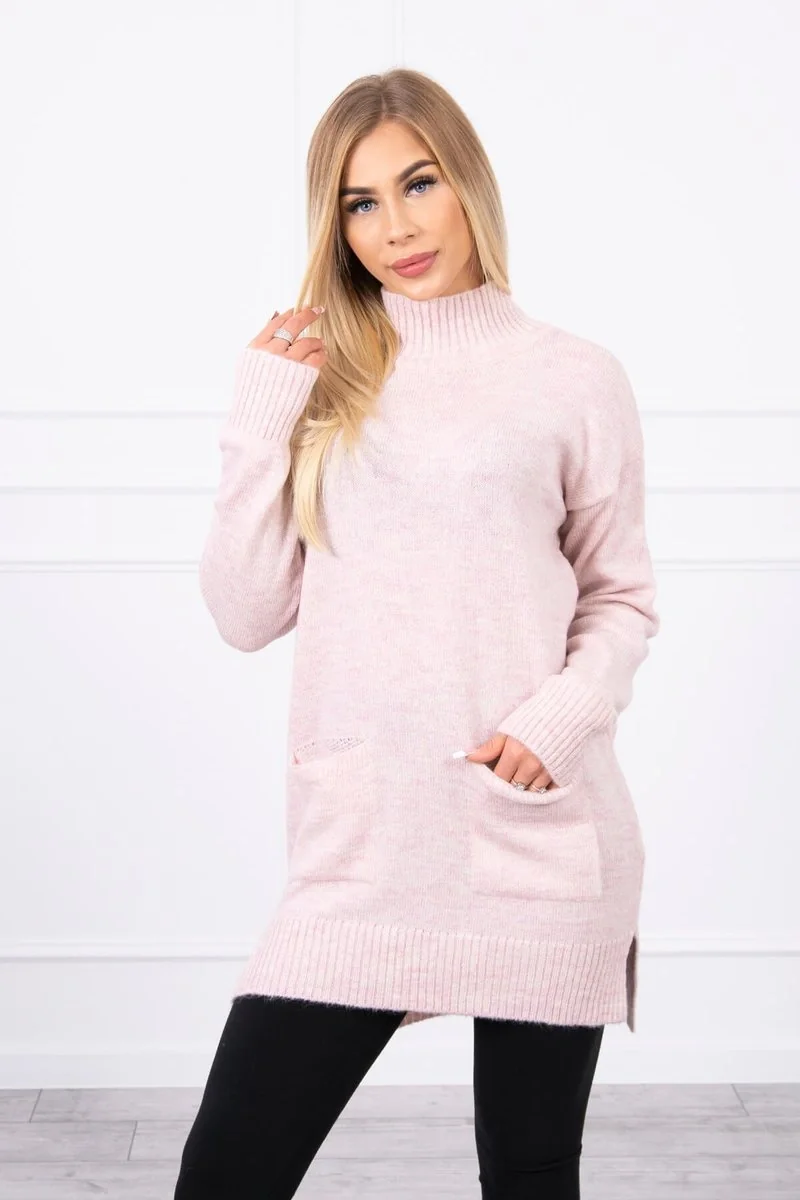 Sweter ze stójką jasno pudrowy róż Pudrowy róż| Jasny